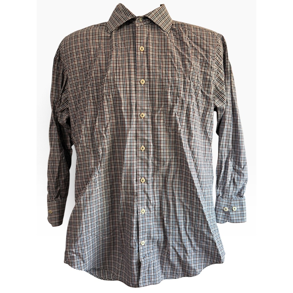 Peter Millar Crown Finish Mens Medium Plaid Cotton Button Down Shirt Blue Red